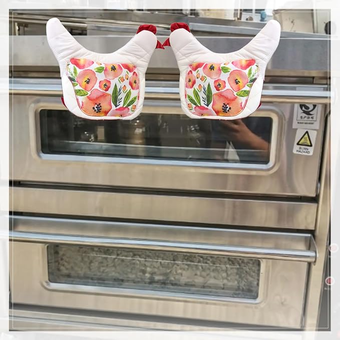 Farmhouse Chicken Oven Mitts Set of 2, Heat Resistant Quilted Pot Holders - Image 4