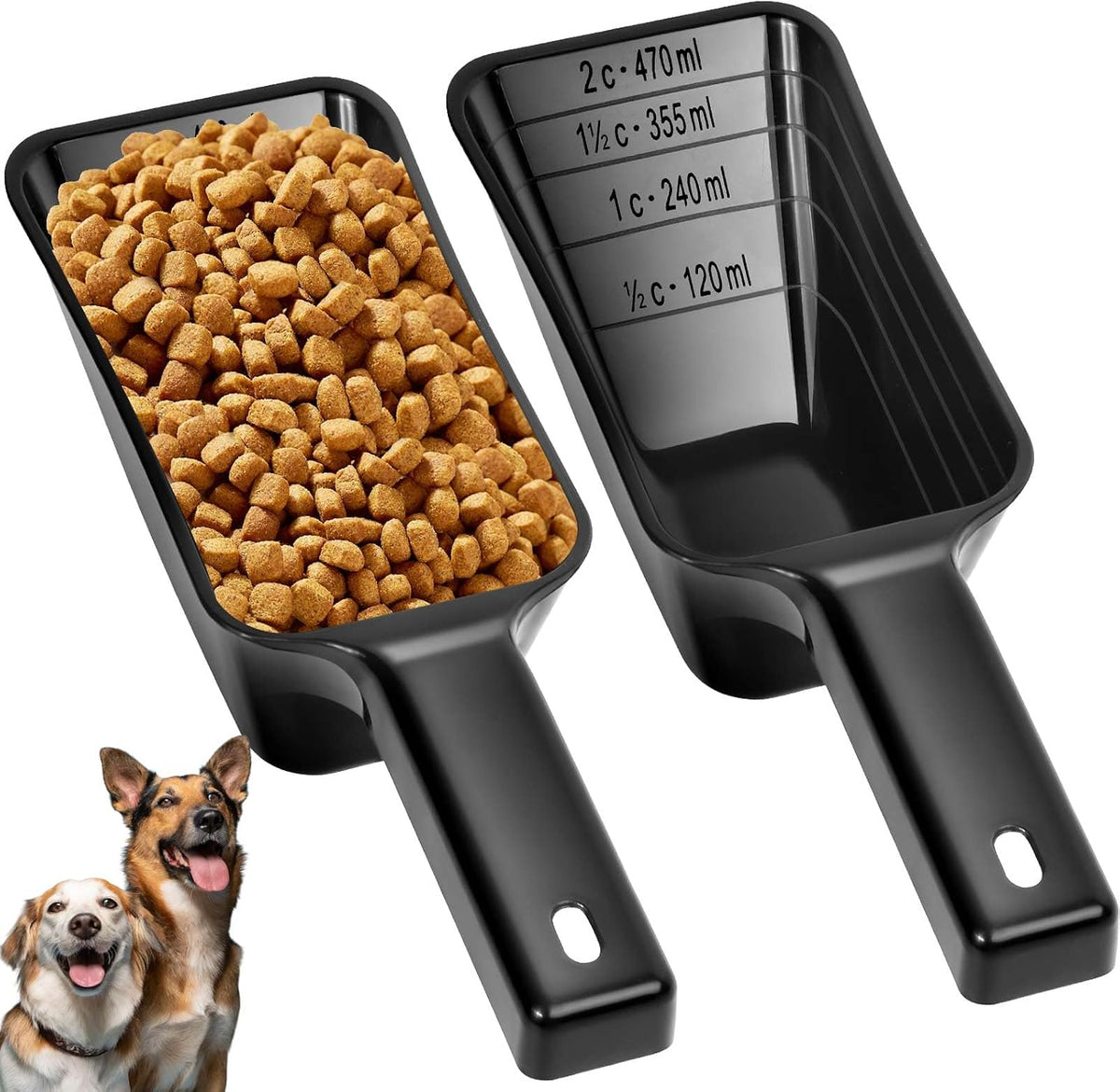 2 Cup Dog Food Scoop(2 Pack), Plastic Pet Food Scoop with Measuring