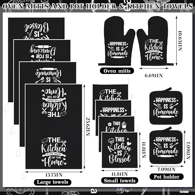 12 Pcs Farmhouse Kitchen Decor and Accessories Sets 4 Black Kitchen Towels 4 - Image 3