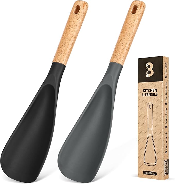 Cooking Spoon for Nonstick Cookwares, Wood Handle Spoon for Mixing, and Scrape by BADIANO