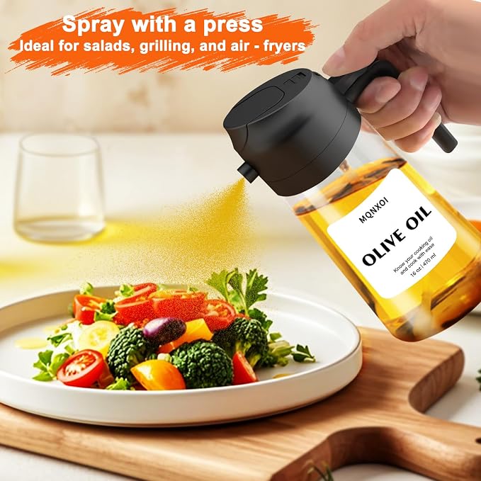 2 in 1 Glass Oil Sprayer & Dispenser, 16oz/470ml Olive Cooking, Air Fryer - Image 6