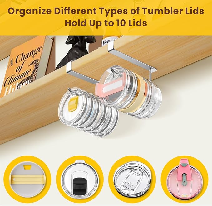 2 Pack Tumbler Lid Organizer, Under Cabinet Cup Lid Holder - Image 4