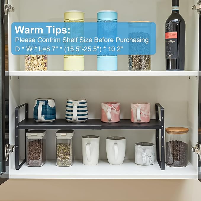 15.5 to 25.5 Inch Expandable Kitchen Cabinet Organizer Shelf, 2 Pack 30 LBS - Image 5