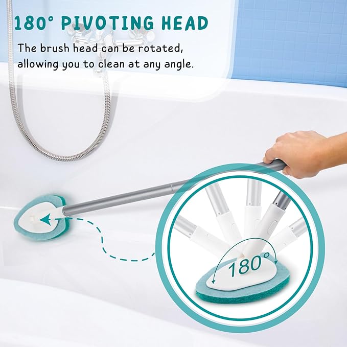 Shower Scrubber with Long Handle, Bathroom Tub and Tile Cleaning Tool with 6 - Image 3