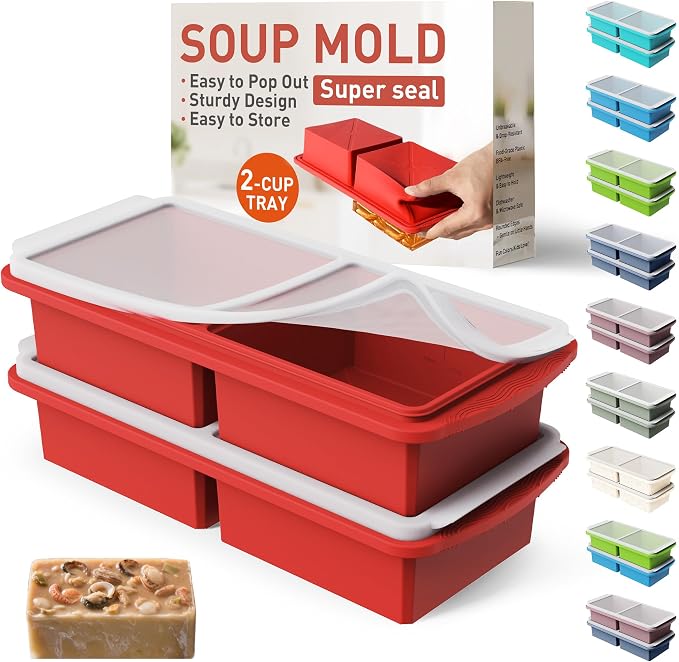 Silicone Freezer Tray with Lid Soup Freezer Container Molds with Steel by Socisen