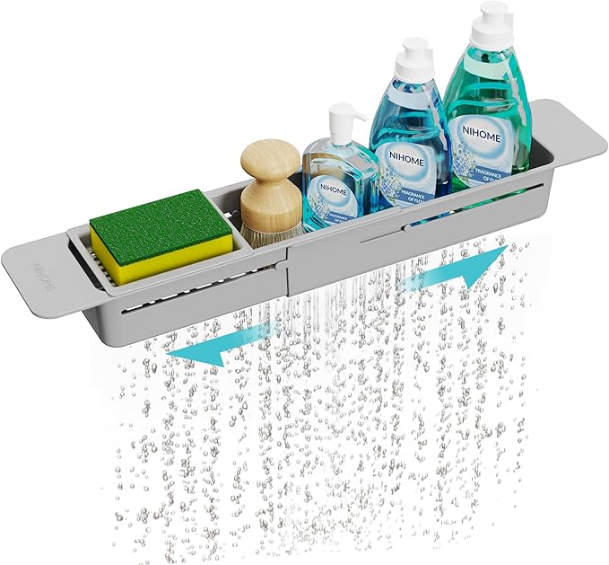 NiHome Extendable Sink Kitchen Organizer, Extra Long Telescopic Brush Storage by NiHome