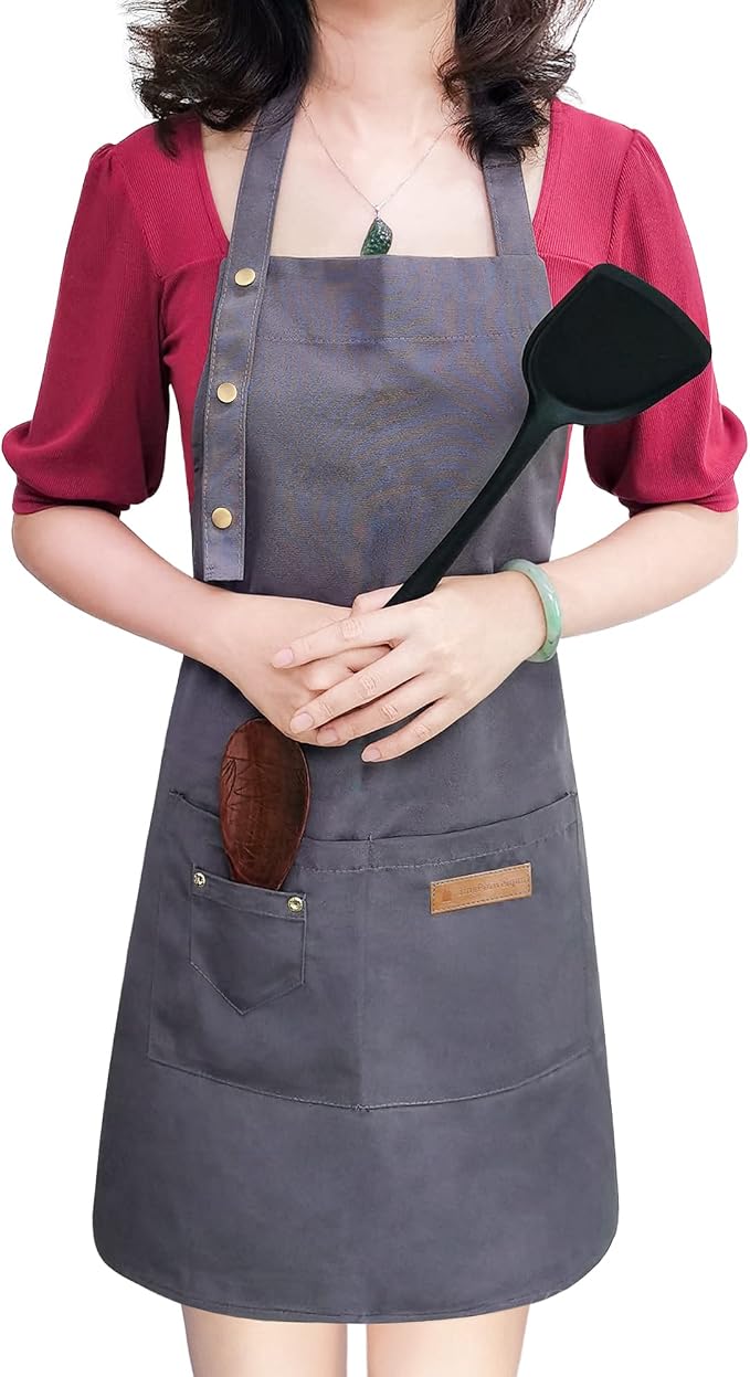 Apron for Men Women with Adjustable Straps and Large Pockets, Canvas Cotton by LOYGLIF