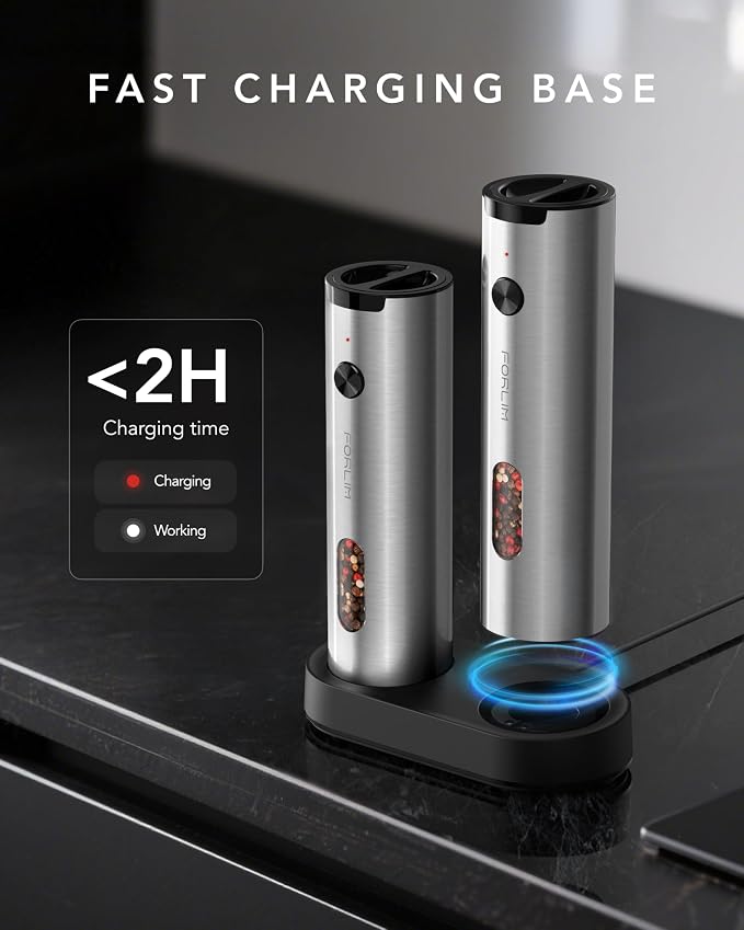 FORLIM Electric Salt and Pepper Grinder Set Rechargeable, Auto Salt and Pepper - Image 2