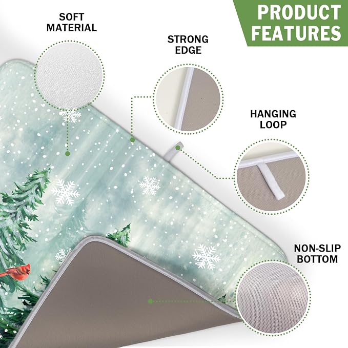 Welcome Winter Pines Tree Dish Drying Mat, Winter Snowflake Dish Drying Mat - Image 3