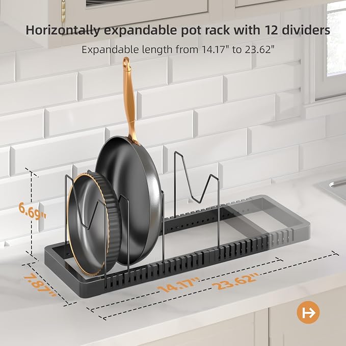 PanPanPal Pots and Pans Organizer under Cabinet, Expandable Pot Lid Organizer - Image 2
