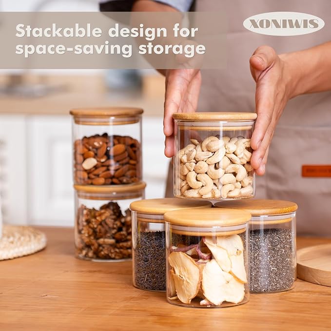 20oz 6PCS Round Airtight Glass Food Storage Jars, Stackable Spice Jar, Small - Image 3