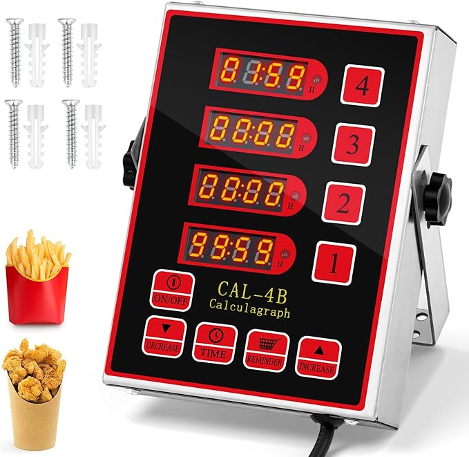 Relaxweex 1 Pack Commercial 4 Channel Digital Kitchen Timer, Wall Mount or by Relaxweex