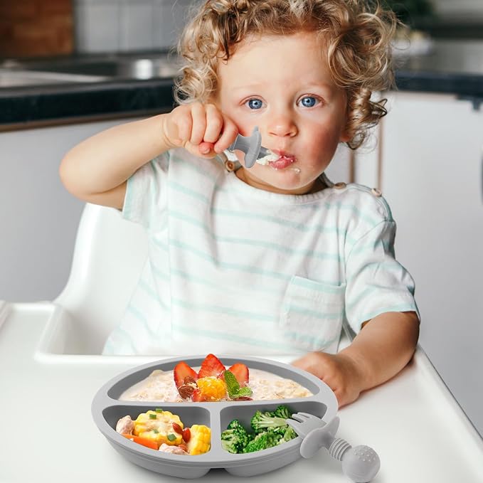 Eascrozn Silicone Baby Feeding Set, 2 Pack Divided Baby Plates - Image 4