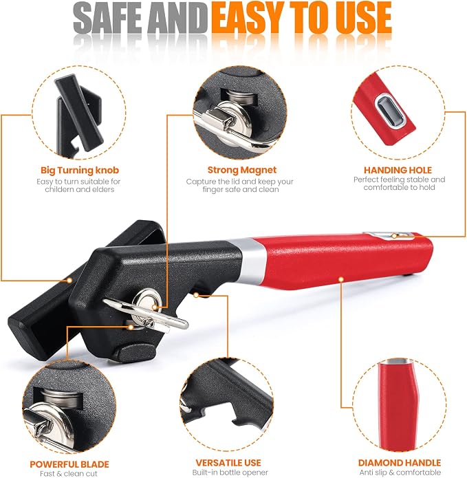 2 in 1 Safety Can Opener Manual Smooth Edge & Bottle Opener, - Image 4