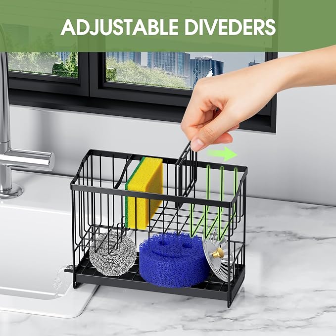 Kitchen Sink Caddy, 2-Tier Self-Draining Sponge & Dish Brush Holder, Rustproof - Image 4