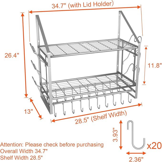 VyGrow 28 Inch Pot Rack Wall Mounted, 2 Tier Pots and Pans Organizer - Image 2