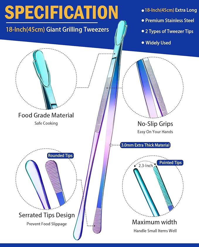 JETKONG 2 Pcs 18 Inch Stainless Steel Grill Tongs Heavy Duty Giant Tweezer Tongs - Image 2
