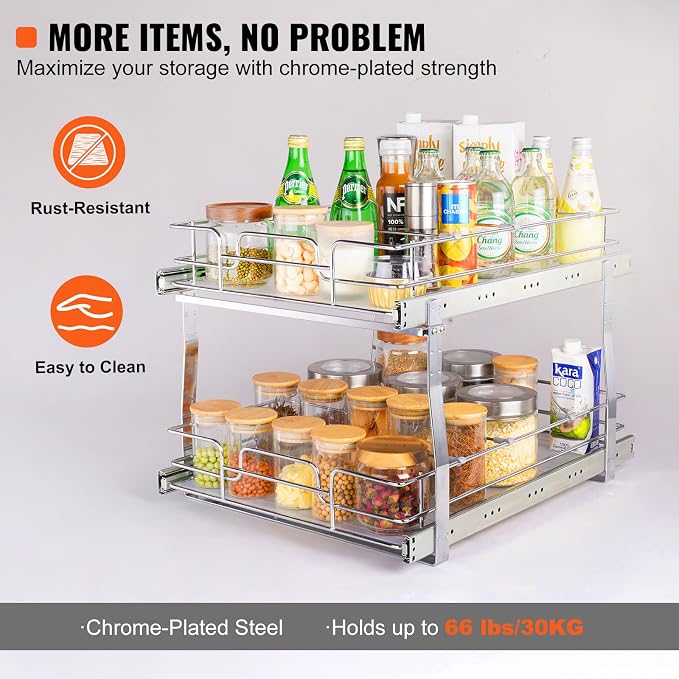 VEVOR 2 Tier 17"Wx21.2"Dx15.2"H Pull Out Cabinet Organizer, Heavy Duty Slide - Image 4