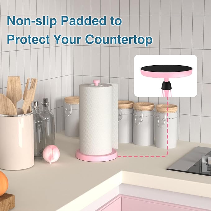 Pink Paper Towel Holder Countertop, Stainless Steel, Weighted Base, Paper Towel - Image 4