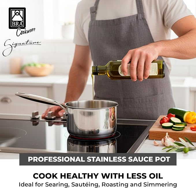 BRA COOKWARE Signature Stainless Steel Sauce Pot w/Glass Lid | 7 Inch 1.4 Quart - Image 3
