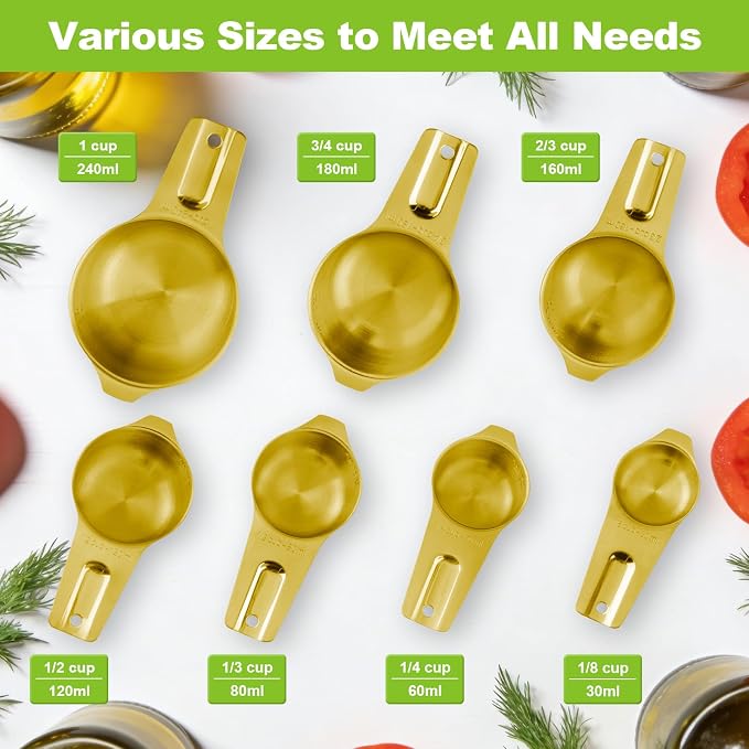 7 Pcs Gold Measuring Cups Stainless Steel, Nesting Metal Measuring Cups - Image 2