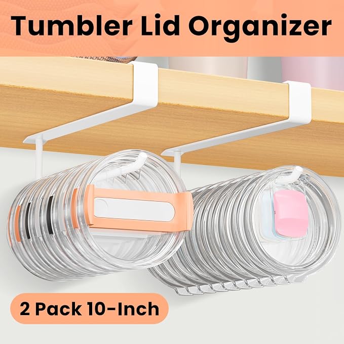 2 Pack Large Tumbler Lid Organizer, Under Cabinet Cup Lid Holder - Image 2