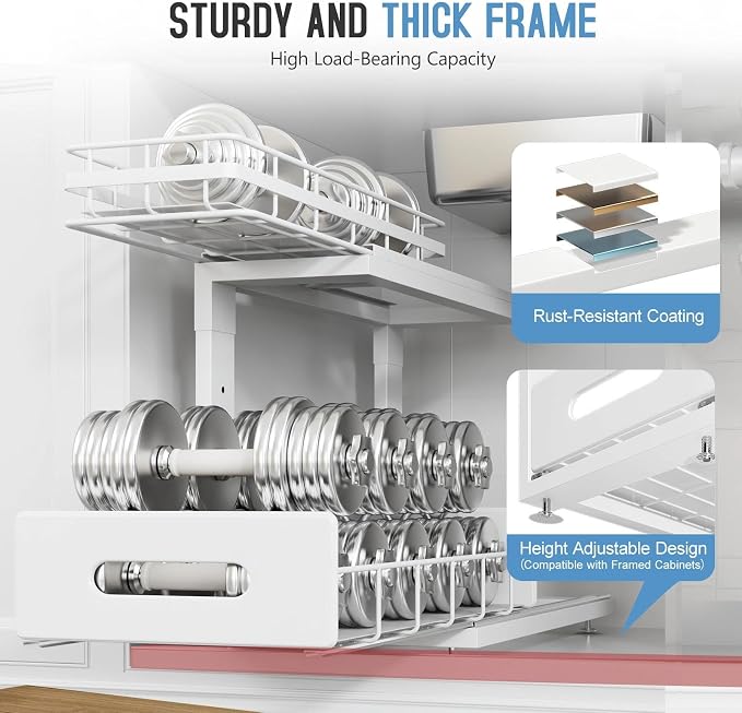 Under Sink Organizer Upgrade To Professional Rails, 2-Tier Dual Pull Out - Image 4