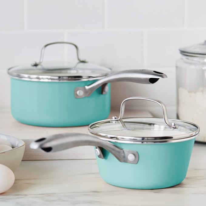 GreenLife Artisan Healthy Ceramic Nonstick, 1QT and 2QT Saucepan Pot Set - Image 2