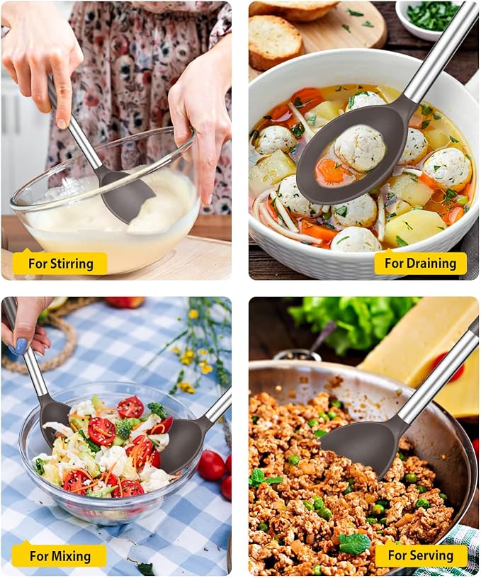 Pack of 2 Large Silicone Cooking Spoons, Non Stick Solid Basting Spoon - Image 3