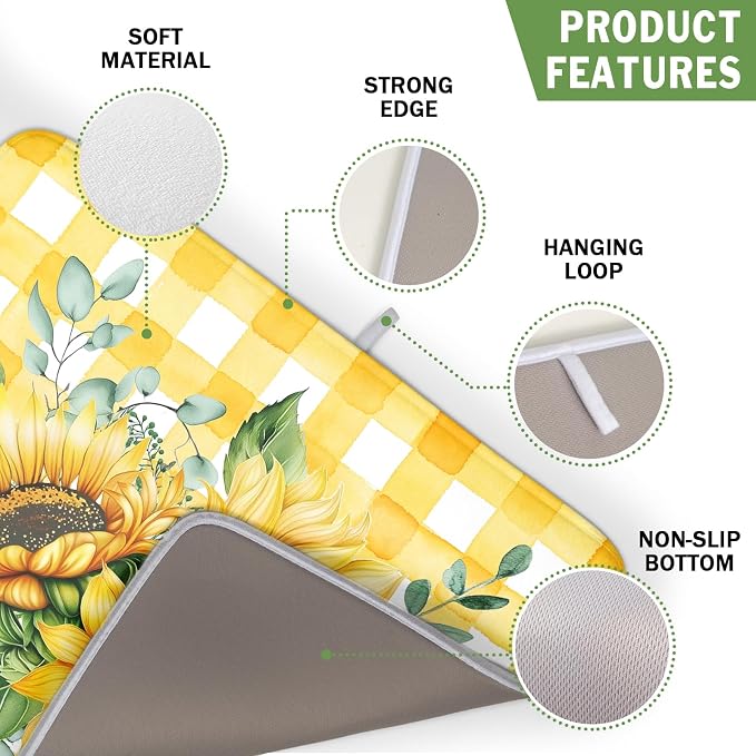 Spring Summer Dish Drying Mat 16x18 Inch Absorbent Reversible Sunflower Drying - Image 3