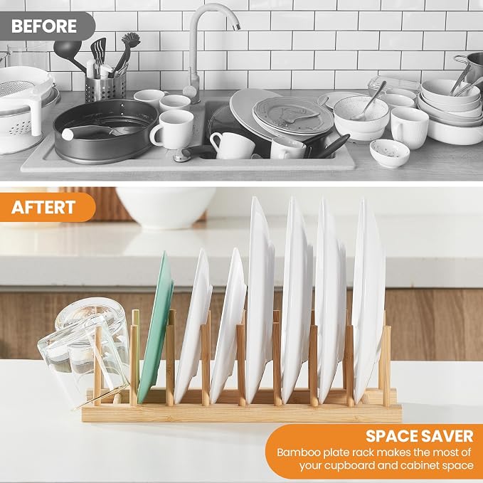 Bamboo Dish Drying Rack-2 PCS Pot Lid Plate Rack Organizer Holder - Image 2