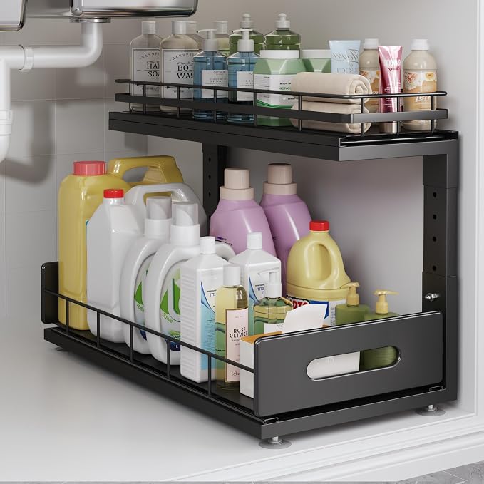 Under Sink Organizer Upgrade To Professional Rails, 2-Tier Dual Pull Out by UnderSinkOrganizer