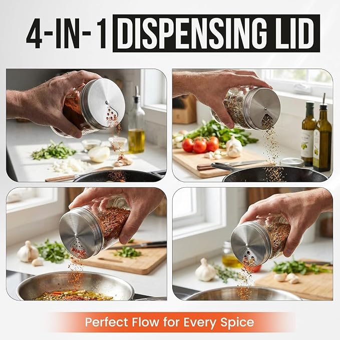 Mason Jar Spice Shaker Lids Stainless Steel – 8 Pack Adjustable Spice Lids - Image 3