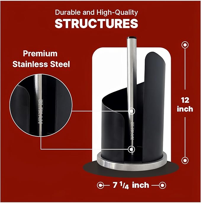 Stainless Steel Paper Towel Holder Countertop, Modern Spiral Cover Design - Image 3