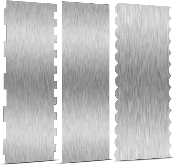 3 Pieces 8.7 Inche Stainless Steel Cake Scraper，Double Sided Patterned Edge by starfa+lab