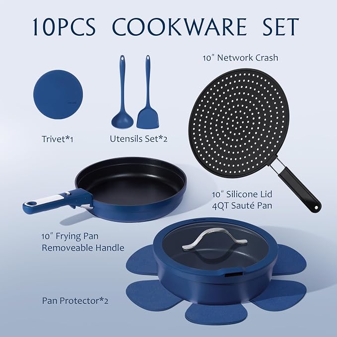 CAROTE 10-Piece Pots and Pans Set, Nonstick Cookware Set Detachable Handle - Image 2