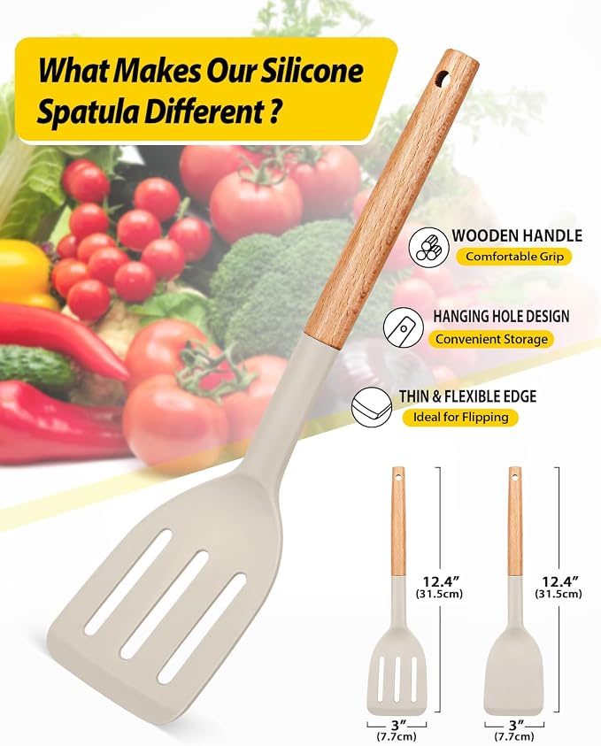 Pack of 2 Silicone Cooking Spatula, Heat Resistant Solid Turner, Non Stick - Image 2