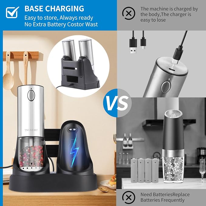 Electric Salt and Pepper Grinder Set Stainless steel, Large Capacity Automatic - Image 6