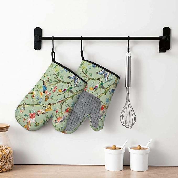Bird Oven Mitts and Pot Holders Sets 3PCS, Floral Botanical Print Silicone Oven - Image 6