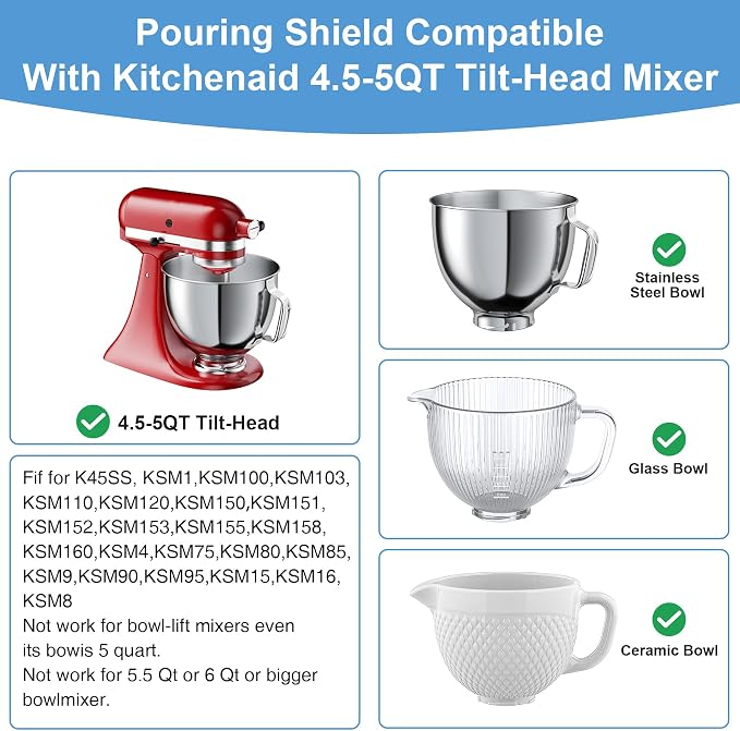Food-Grade Pouring Shield for KitchenAid 4.5-5QT Mixer Bowl - Image 2
