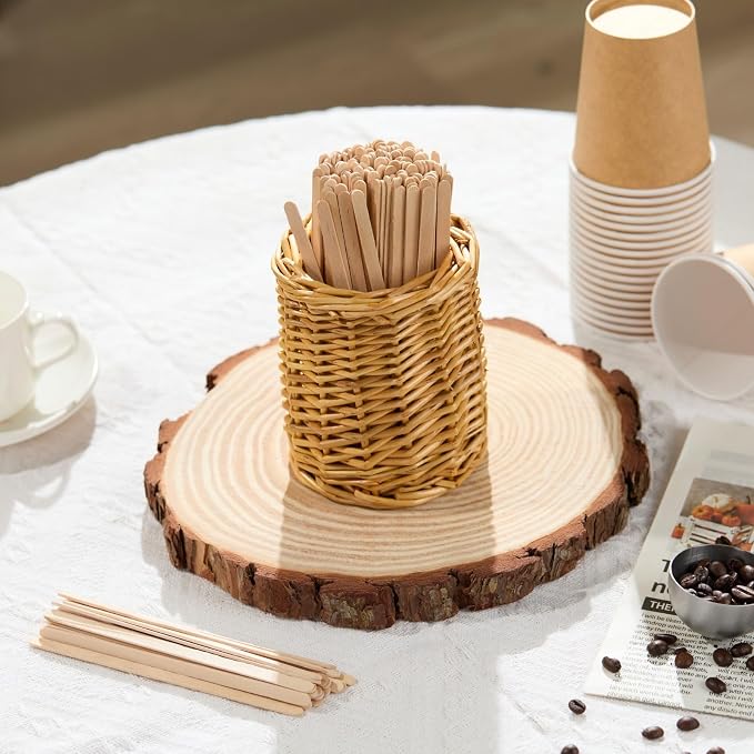 Wood Rattan Coffee Stirrer Holder Set - Image 7