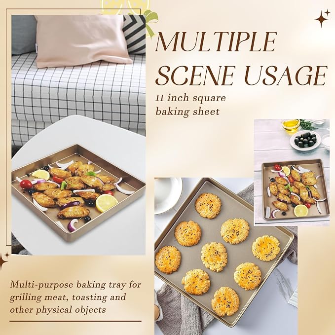 11 Inch Square Cake Pan, 2 Inch Deep Baking Pan Nonstick Cookie Sheet Brownie - Image 5