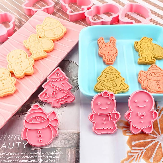 Christmas Cookie Cutters with Plunger Stamps Set, Gingerbread Boy/Girl Snowman - Image 2