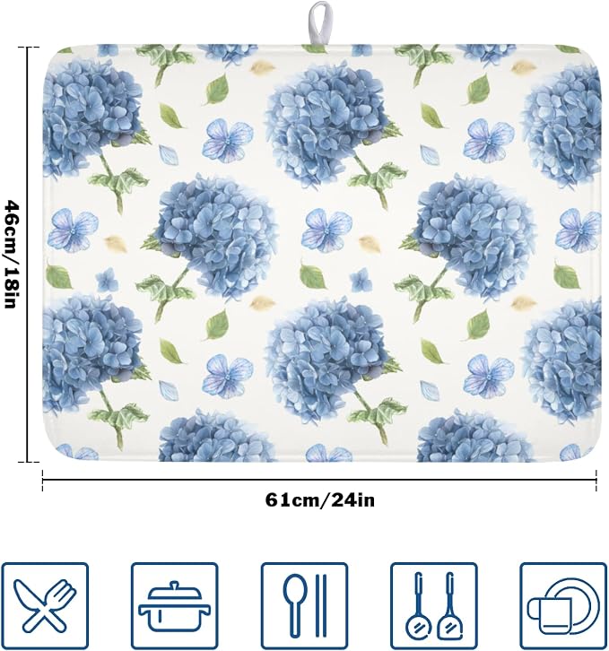 Spring Summer Hydrangea Dish Drying Mat - Image 2