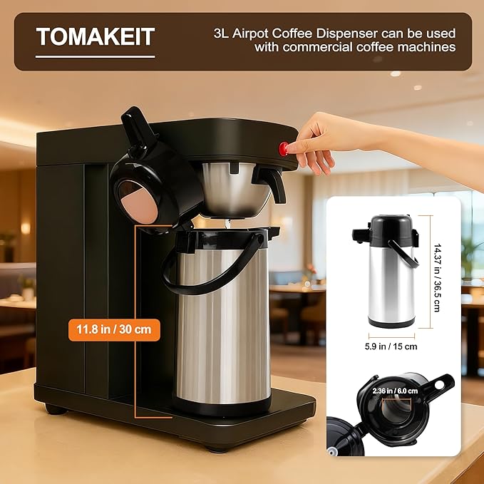 TOMAKEIT Airpot Coffee Carafe for Keeping Hot, 102oz/3L Coffee Dispenser Thermal - Image 2