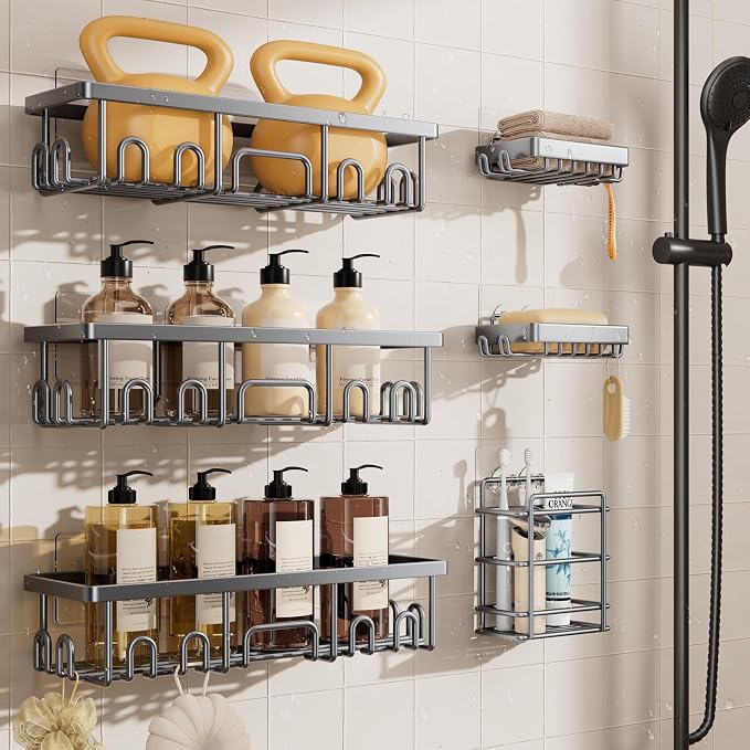 Veken Shower Caddy 6-Pack, No Drilling & Rustproof, Waterproof Adhesive Shelves by Veken
