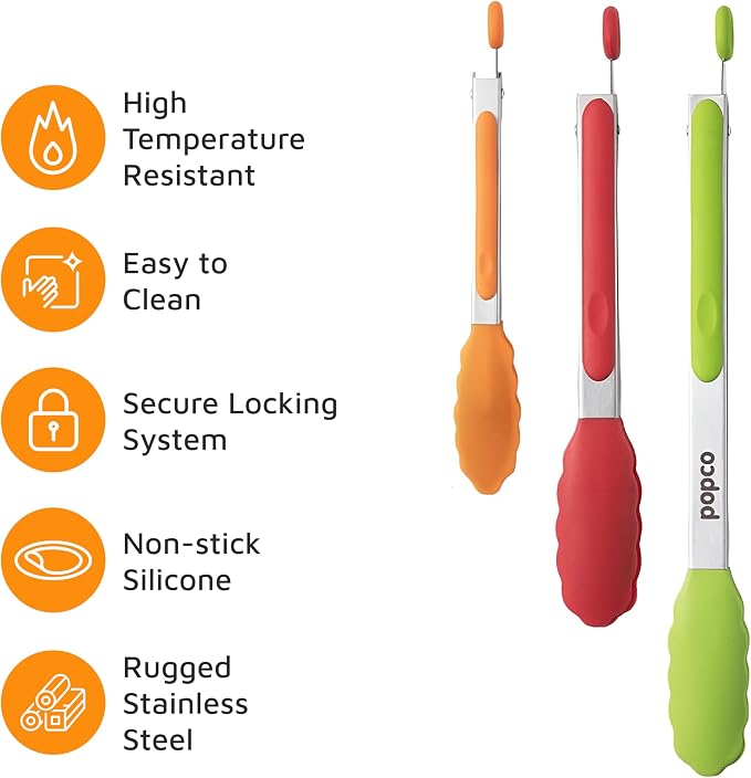 Popco 3 Piece Kitchen Tongs Set 7, 12 Inch - Image 5
