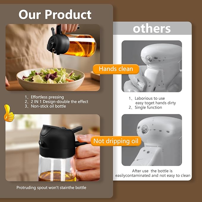 SWEET VIEW 2PCS Oil Sprayer for Cooking, 16oz/470ml Glass Oil Dispenser/Pour - Image 6