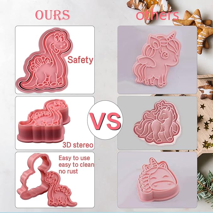 Dinosaur Cookie Cutters With Plunger Stampers Set, 8 Piece 3D Dinosaur - Image 5