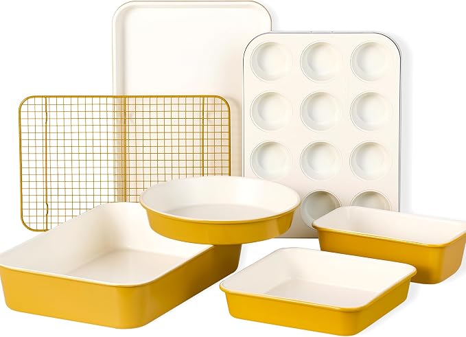 CAROTE 7-Piece Ceramic Baking Pans Set, Aluminized Steel Bakeware Sets by CAROTE